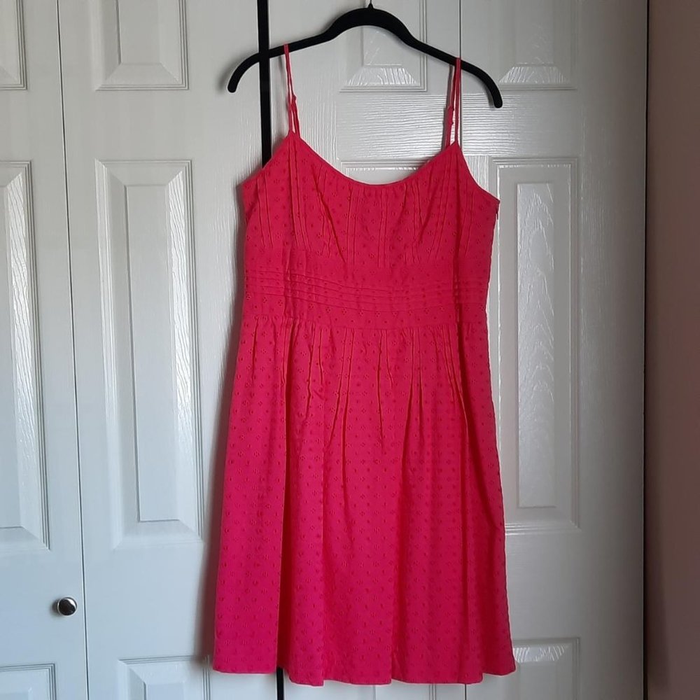 NWT HP⭐ Ann Taylor Petite Eyelet Lace Fuchsia Hot Pink Sundress Size 10P
